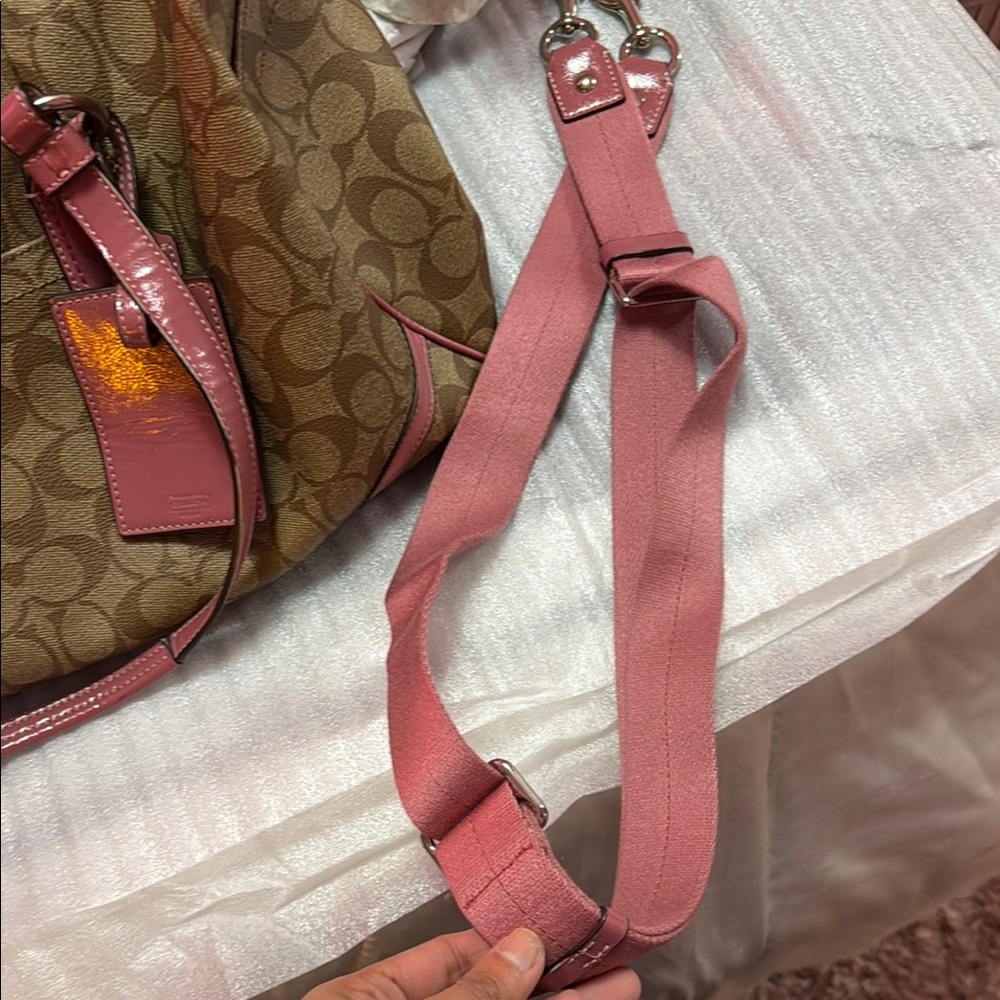 Coach Signature Brown and Pink Tote Bag - Picture 14 of 17